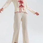CHRONSTYLE Women Ruched 2 Pieces Pajama Sets Loose Casual Long Sleeve Tie-up Front Shirts Tops and Wide Leg Pants Set Loungewear 2