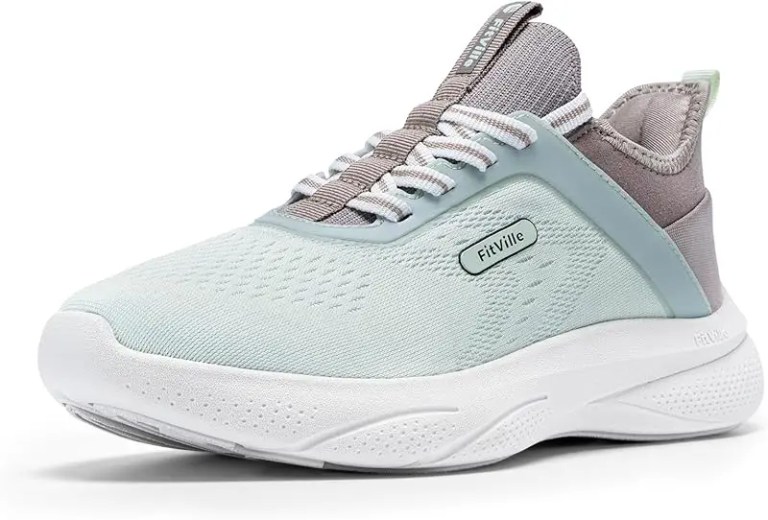 fitville women's wide width lightweight hands free gym sneakers for women cushioning cross trainers with arch support