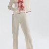 chronstyle women ruched 2 pieces pajama sets loose casual long sleeve tie up front shirts tops and wide leg pants set loungewear CHRONSTYLE Women Ruched 2 Pieces Pajama Sets Loose Casual Long Sleeve Tie-up Front Shirts Tops and Wide Leg Pants Set Loungewear 3