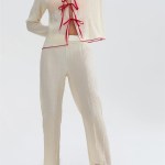 CHRONSTYLE Women Ruched 2 Pieces Pajama Sets Loose Casual Long Sleeve Tie-up Front Shirts Tops and Wide Leg Pants Set Loungewear 3