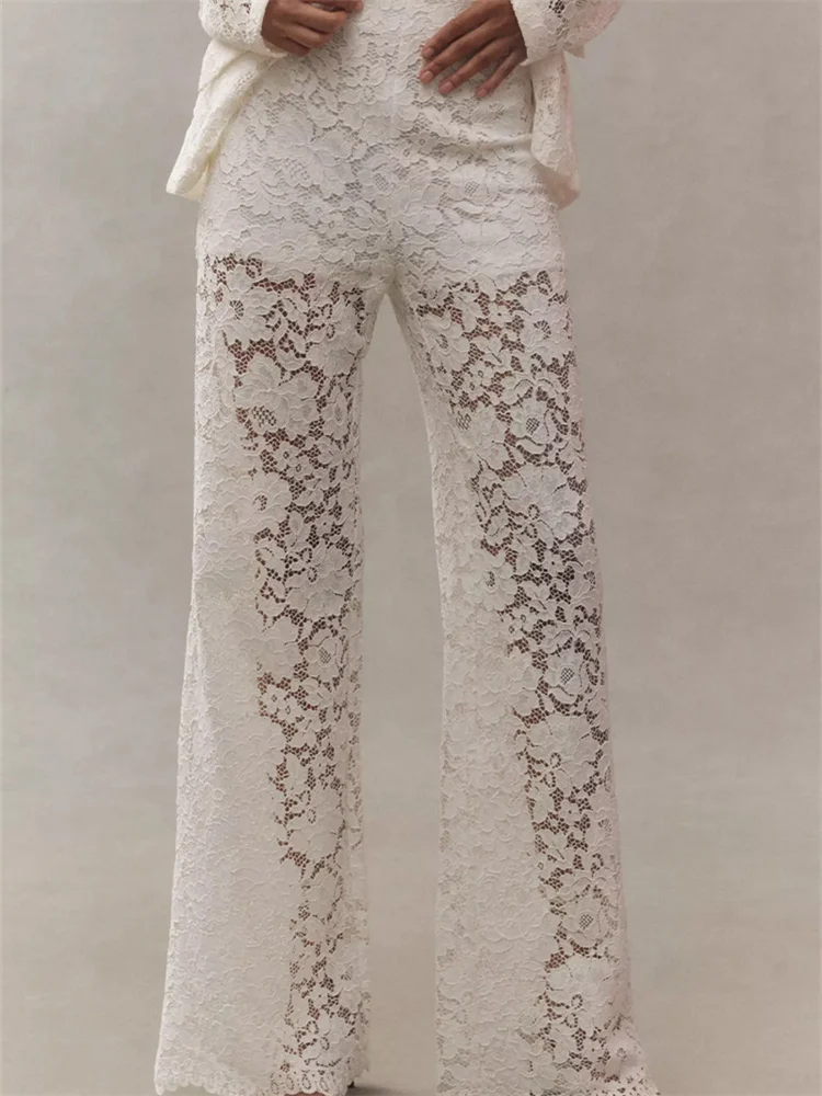 CHRSTYLE Lace Floral Loose Casual Wide Leg Pants for Women Elastic Waist See Through Mesh Summer Pants Beach Cover Ups 2025 1