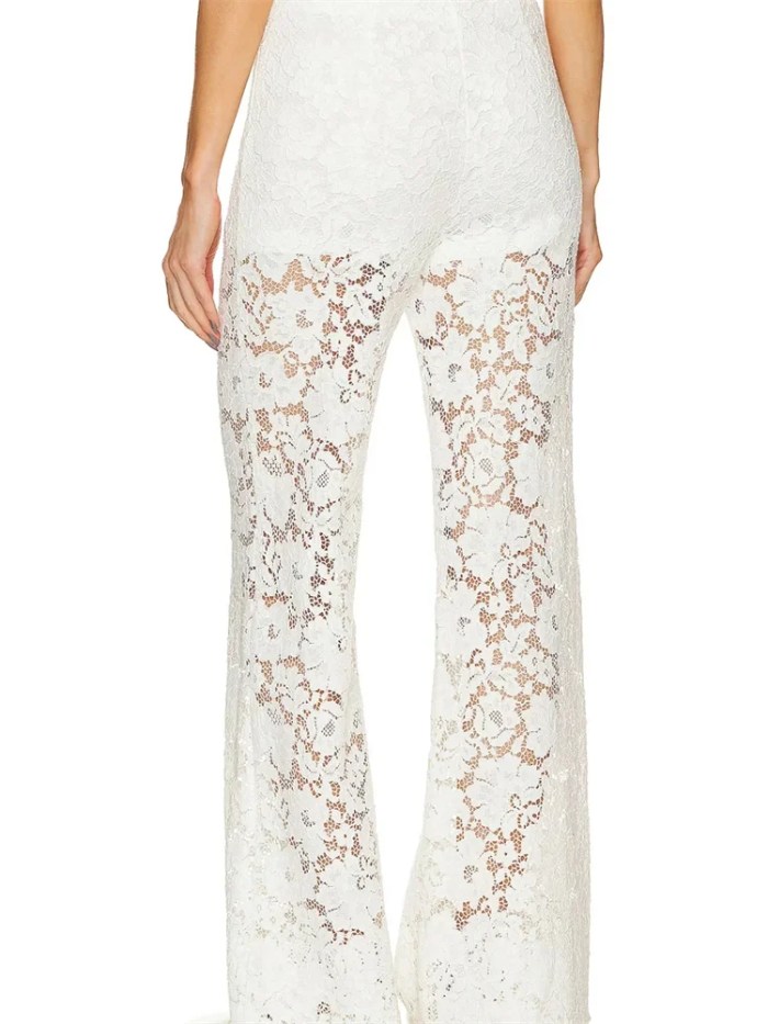 chrstyle lace floral loose casual wide leg pants for women elastic waist see through mesh summer pants beach cover ups 2025 CHRSTYLE Lace Floral Loose Casual Wide Leg Pants for Women Elastic Waist See Through Mesh Summer Pants Beach Cover Ups 2025 4