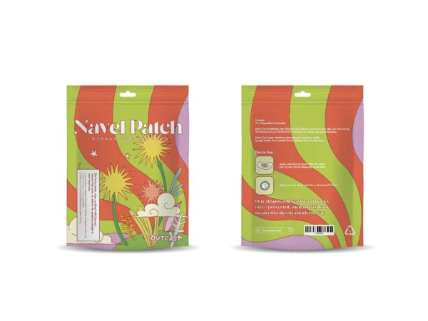 outcast disposable castor oil wraps 10 pack relief (copy) Colourful navel patch packaging with vibrant design.