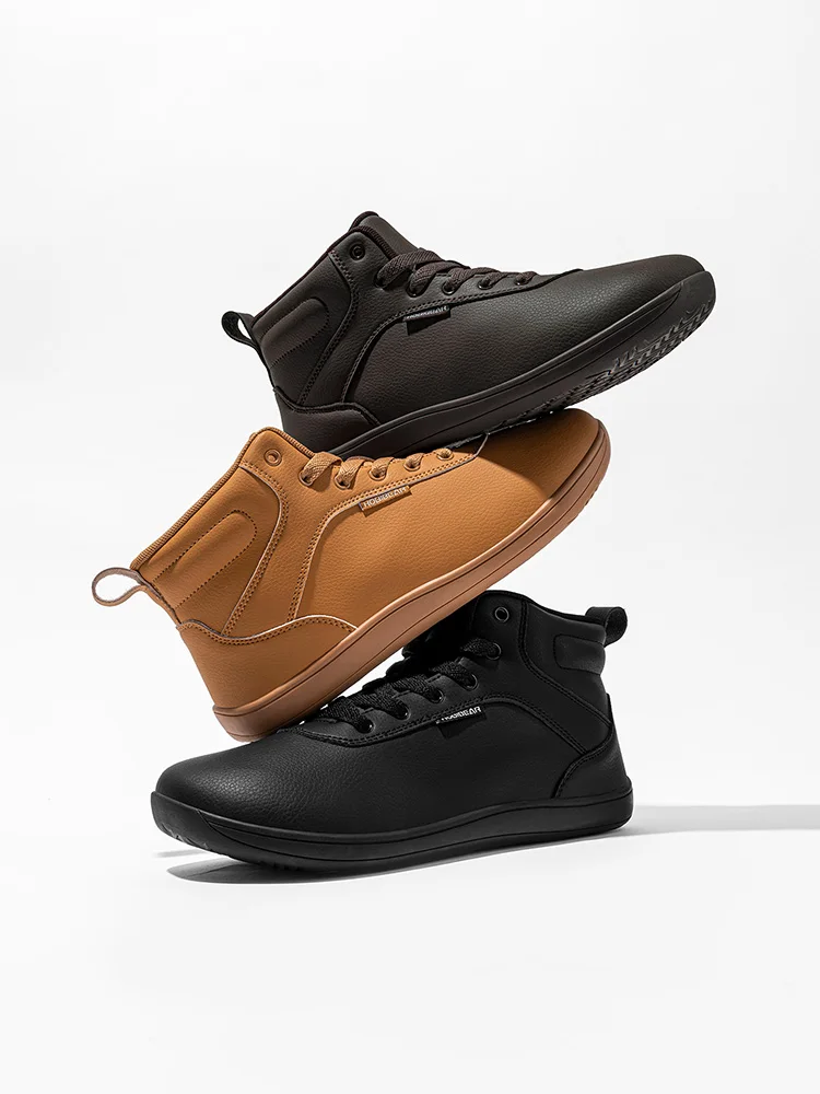 HOBIBEAR Mid-Top Barefoot Shoes Unisex Wide Toe Box Artificial Leather Lace Up Outdoor Walking Shoes 6