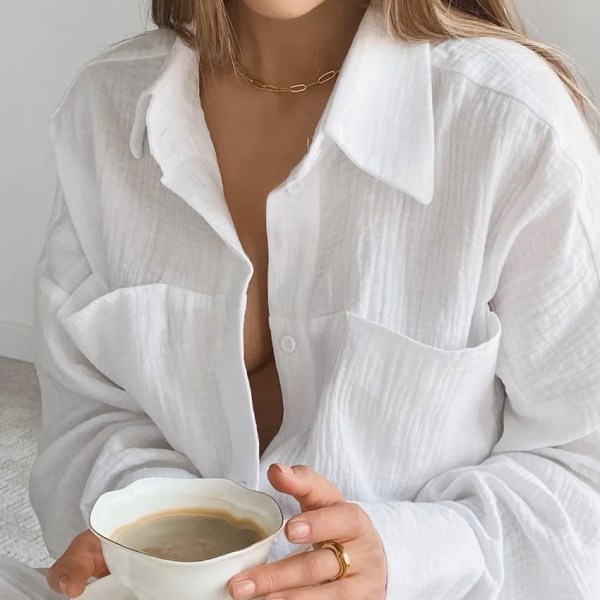 New Long-sleeved Double-layer 100% Cotton Gauze Shirt Pajamas New Trousers Suit 2PCS Set Home Clothes Sleepwear Nightwear 2