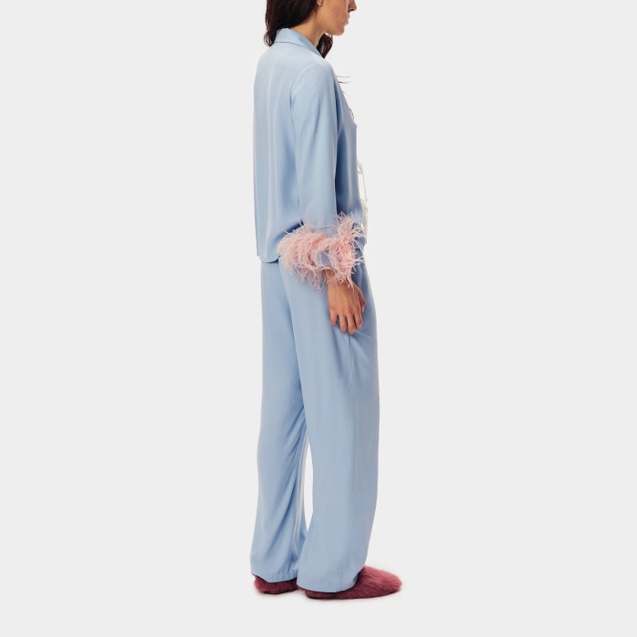 heziowyun women's 2 piece loungewear pjs set feathers long sleeve bow tied front lapel shirt + elastic waist pants sleepwear HEZIOWYUN Women\'s 2 Piece Loungewear Pjs Set Feathers Long Sleeve Bow Tied Front Lapel Shirt + Elastic Waist Pants Sleepwear 3