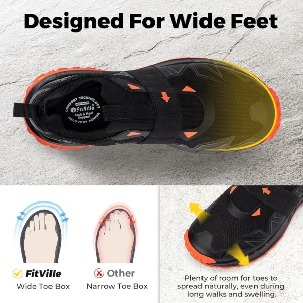 FitVille Men\'S Slip On Shoes Extra Wide Comfortable Orthopedic Hiking Sneakers With Arch Support Slip Resistant Travel Camping 2
