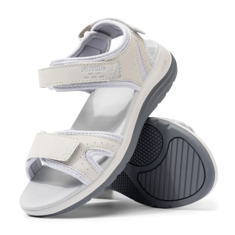 FitVille Women\'S Sandals Summer Beach Flats Adjustable Ankle Strap For Swollen And Flat Feet With Arch Support Open Toe Orthotic