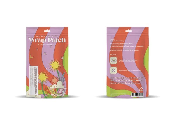 outcast disposable castor oil wraps 10 pack relief (copy) Castor Oil Wrap Patch packaging front and back view.