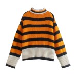 zach women's high collar orange contrast striped loose head knitted sweater autumn/winter new long sleeve sweater Zach Women\'s High Collar orange Contrast Striped Loose Head Knitted Sweater Autumn/Winter New Long Sleeve Sweater 2