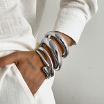 DIAZI 4 Style Exaggerated Gift Gold Silver Color Metal Cuff Bangles for Women Men Hip Hop Punk Geometric Round Bracelet Jewelry 3