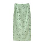 Zach Spring Summer round neck green sleeveless embroidered Crop slim fit split skirt 5