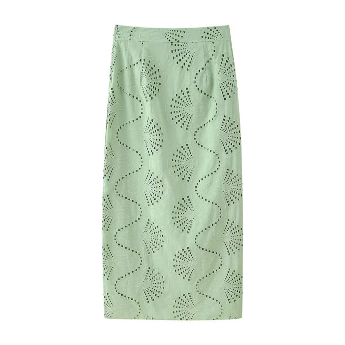 Zach Spring Summer round neck green sleeveless embroidered Crop slim fit split skirt 5