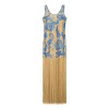 zach womens spring summer womens blue gold renaisance fringe long dress dress Zach Womens Spring Summer Womens Blue Gold Renaisance Fringe long Dress Dress 2