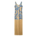 zach womens spring summer womens blue gold renaisance fringe long dress dress Zach Womens Spring Summer Womens Blue Gold Renaisance Fringe long Dress Dress 2