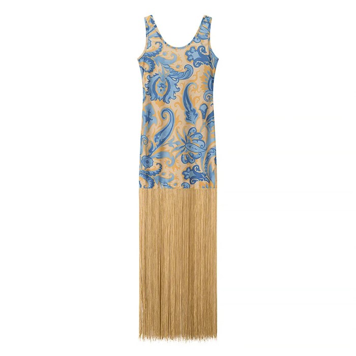 zach womens spring summer womens blue gold renaisance fringe long dress dress Zach Womens Spring Summer Womens Blue Gold Renaisance Fringe long Dress Dress 2