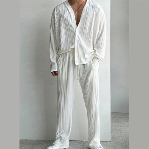 mens spring summer long sleeve shirt and pants set men's 2 piece summer relaxer set in black or white Mens Spring Summer Long Sleeve Shirt and Pants Set Men\'s 2 Piece Summer Relaxer set In Black or White