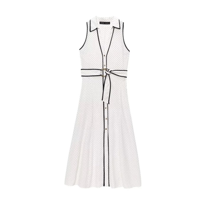 Zach Womens Spring Summer polka Dot Collar tennis Dress in White or Navy Midi Dress Crop Sleeveless 4