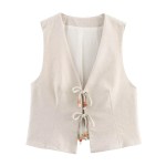 Zach womens fashion V-neck beaded lace up sleeveless vest Spring summer new high waisted casual versatile shorts 2
