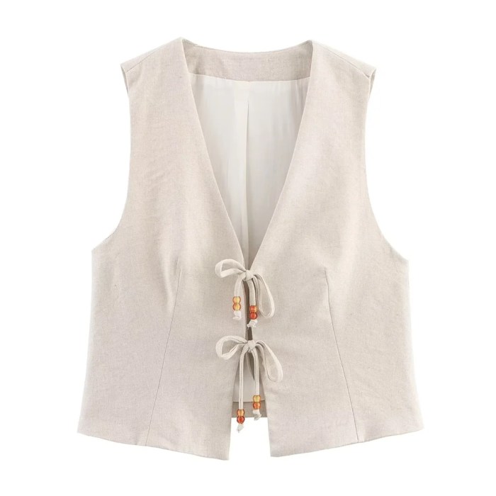 Zach womens fashion V-neck beaded lace up sleeveless vest Spring summer new high waisted casual versatile shorts 2