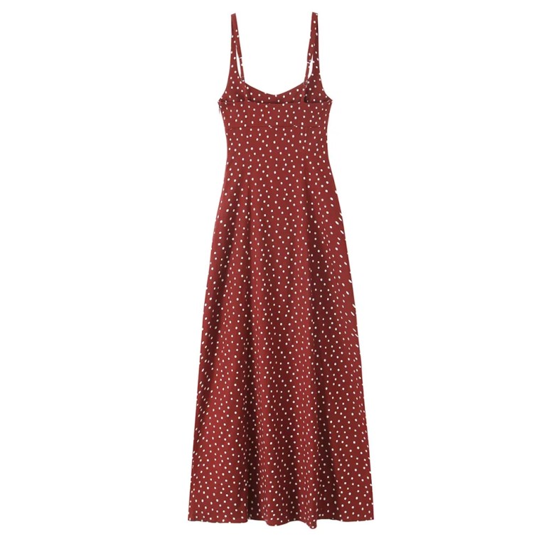 Zach women\'s slim fit polka dot suspender with slit cut sleeveless long Midi dress 3