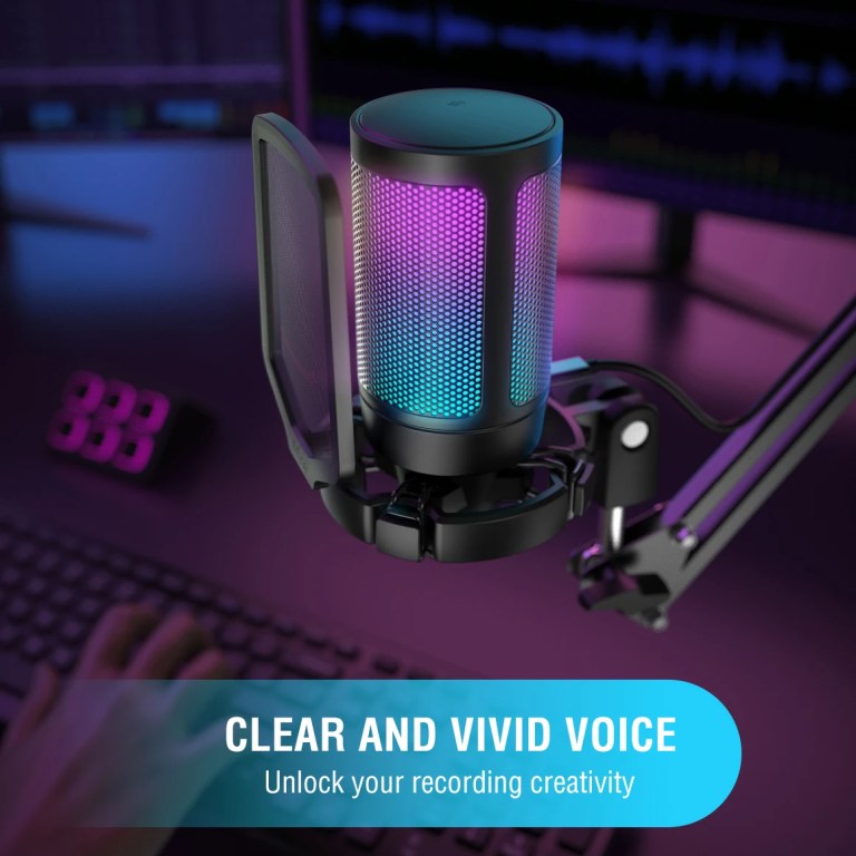 FIFINE USB Condenser Gaming Microphone, for PC PS4 PS5 MAC with Pop Filter Shock Mount&Gain Control for Podcasts ,Ampligame A6V 3