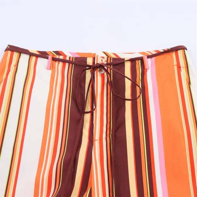 Zach women\'s loose striped orange retro Shirt and Pant Loungewear set 6