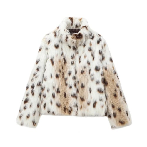 Zach womens white leapoard Faux Fur Coat Jacket