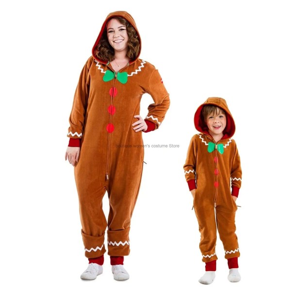adult christmas costume gingerbread long sleeve zipper hooded jumpsuit for men women party role playing cosplay Adult Christmas Costume Gingerbread Long Sleeve Zipper Hooded Jumpsuit for Men Women Party Role-playing Cosplay 5