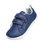 Kids Wide Toe Barefoot Shoes With a double Velcro Strap Boys Girls Wide Toe Minimalist Fashion Sneakers Lightweight Hook Loop Artificial Leather Walking Flats