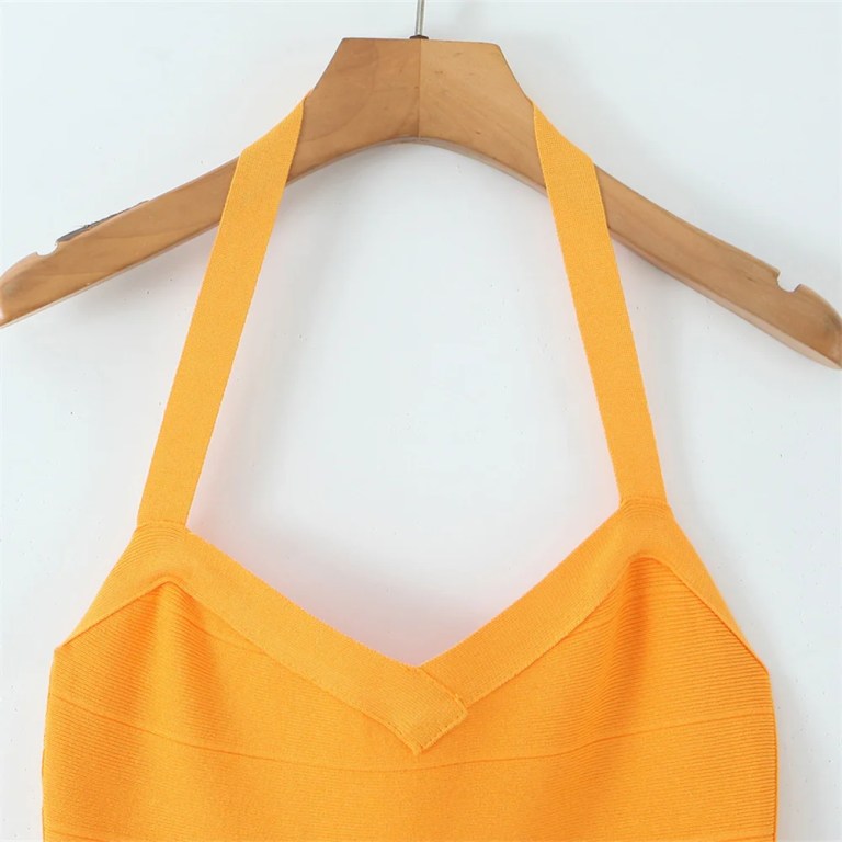 Zach Spring Summer women\'s cinching Addicted to you slim fit halter dress in orange or white 5