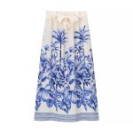 Zach Spring Summer Crop Shirt Tank And Skirt Set Blue Palm Tree Tropical Style Printed Midi Skirt 4