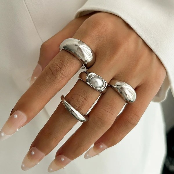 diazi one set fashion pearl open rings for women men girls punk gold silver DIAZI One Set Fashion Pearl Open Rings For Women Men Girls Punk Gold Silver 5