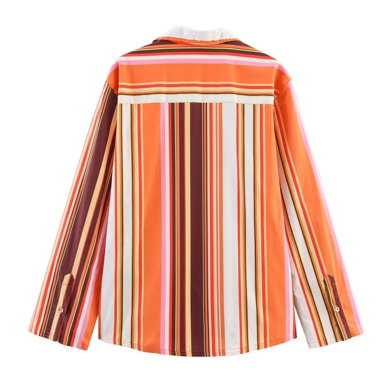 Zach women\'s loose striped orange retro Shirt and Pant Loungewear set 3