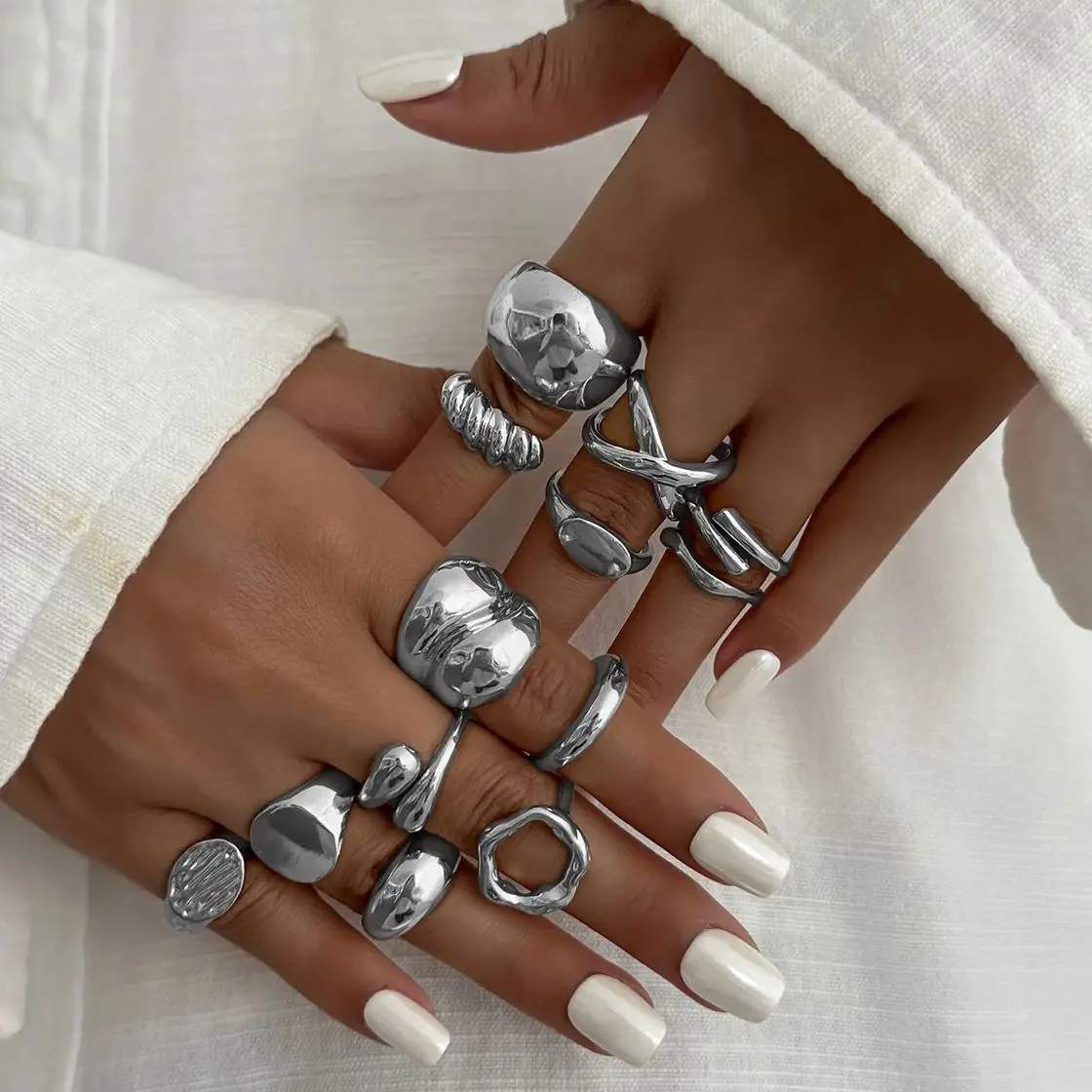 DIAZI One Set Vintage Gold Silver Color Metal Rings Women Irregular Geometric Knuckle Joint Ring Set Jewelry 4