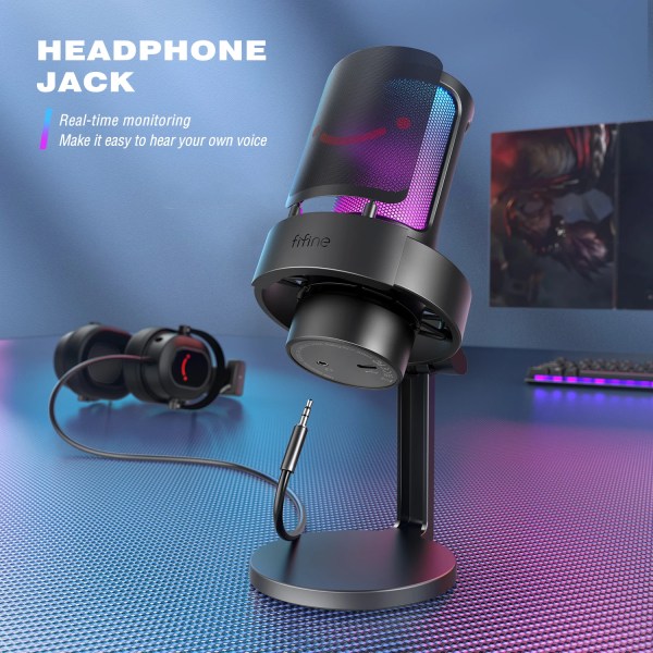fifine usb microphone for recording and streaming on pc and mac,headphone output and touch mute button,mic with 3 rgb modes a8 FIFINE USB Microphone for Recording and Streaming on PC and Mac,Headphone Output and Touch-Mute Button,Mic with 3 RGB Modes -A8 3
