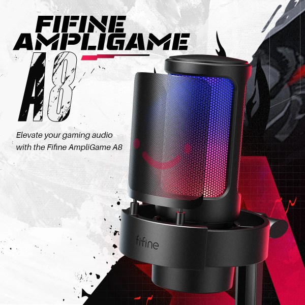 FIFINFIFINE USB Gaming Microfono para PC Mac PS4 PS5, RGB Condensador Micrófono per Streaming,Podcasts, con Control RGB A8 2