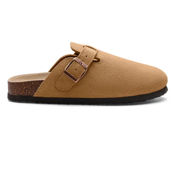Odoly Unisex Cork Suede Flat Mules With Adjustable Buckle 2