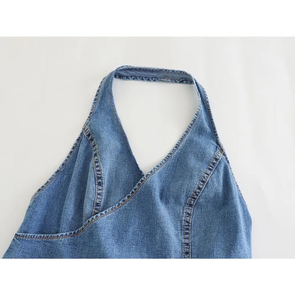 Zach Spring Summer Denim Halter crop top 2