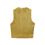 Zach Spring Summer Women\'s Fashion Single breasted V-neck Sleeveless Vest with Belt Silk Texture Hanging Pants 3
