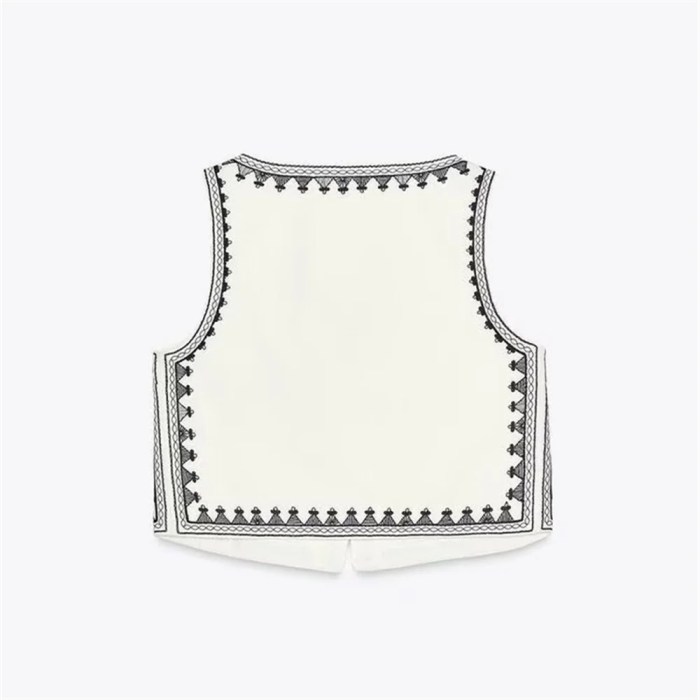 zach women's summer new collection: contrast embroidered aztec v neck sleeveless single breasted vest top, casual shorts Zach Women\'s Summer New Collection: Contrast Embroidered Aztec V-neck Sleeveless Single breasted Vest Top, Casual Shorts 3