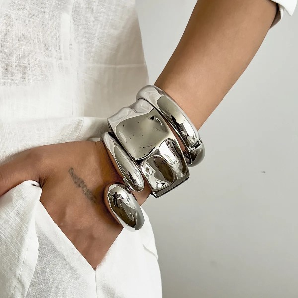 diazi 3 style fashion heavy metal water drop cuff wide bangles punk geometric gold silver color bangles women men bracelets DIAZI 3 Style Fashion Heavy Metal Water Drop Cuff Wide Bangles Punk Geometric Gold Silver Color Bangles Women Men Bracelets 4
