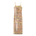Zach Spring Summer Champagne Sequin Floral Slip Spaghetti Dress Midi