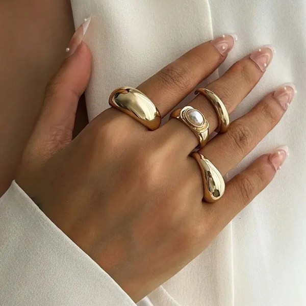 diazi one set fashion pearl open rings for women men girls punk gold silver DIAZI One Set Fashion Pearl Open Rings For Women Men Girls Punk Gold Silver 4