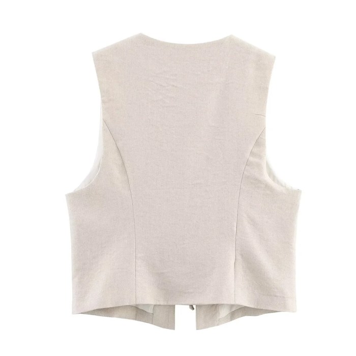 Zach womens fashion V-neck beaded lace up sleeveless vest Spring summer new high waisted casual versatile shorts 3