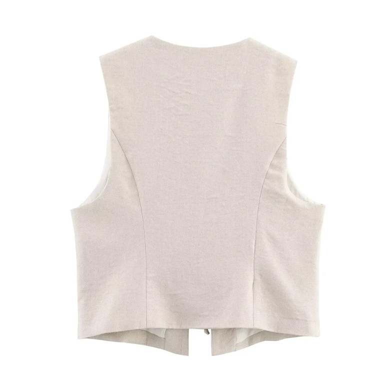 Zach womens fashion V-neck beaded lace up sleeveless vest Spring summer new high waisted casual versatile shorts 3