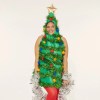 Christmas Tree Costume Sleeveless Sequined Pullover Hooded Tops with Red Plush Ball Tinsel Adult Party Prop 3