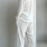 Mens Spring Summer Long Sleeve Shirt and Pants Set Men\'s 2 Piece Summer Relaxer set In Black or White 3