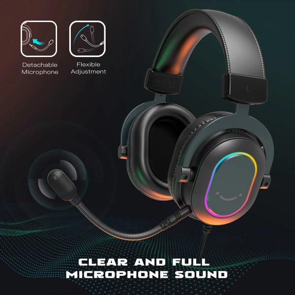 Fifine Dynamic RGB Gaming Headset with Mic Over-Ear Headphones 7.1 Surround Sound PC PS4 PS5 3 EQ Options Game Movie Music 4