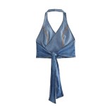 Zach Spring Summer Denim Halter crop top 1